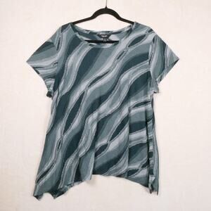 Simply Vera Wang Green Textured Tee Size XXL Jade Raw Edge Handkercheif Hem